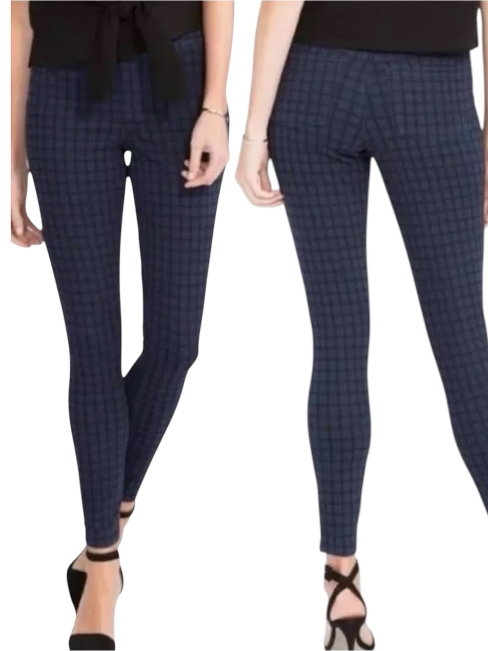 NWT SPANX Jean-ish Ankle Leggings size Medium Tall in Navy Black Check Print